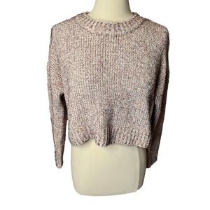 Honey Punch Womens Cropped Sparkly Fuzzy Knit Sweater Cream Size Small